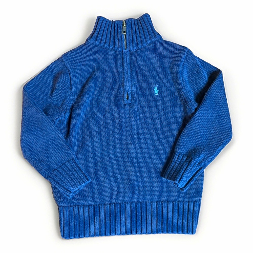 Polo Ralph Lauren Boys 4T Blue Knit Cotton Sweater 1/4 Zip Mock Neck